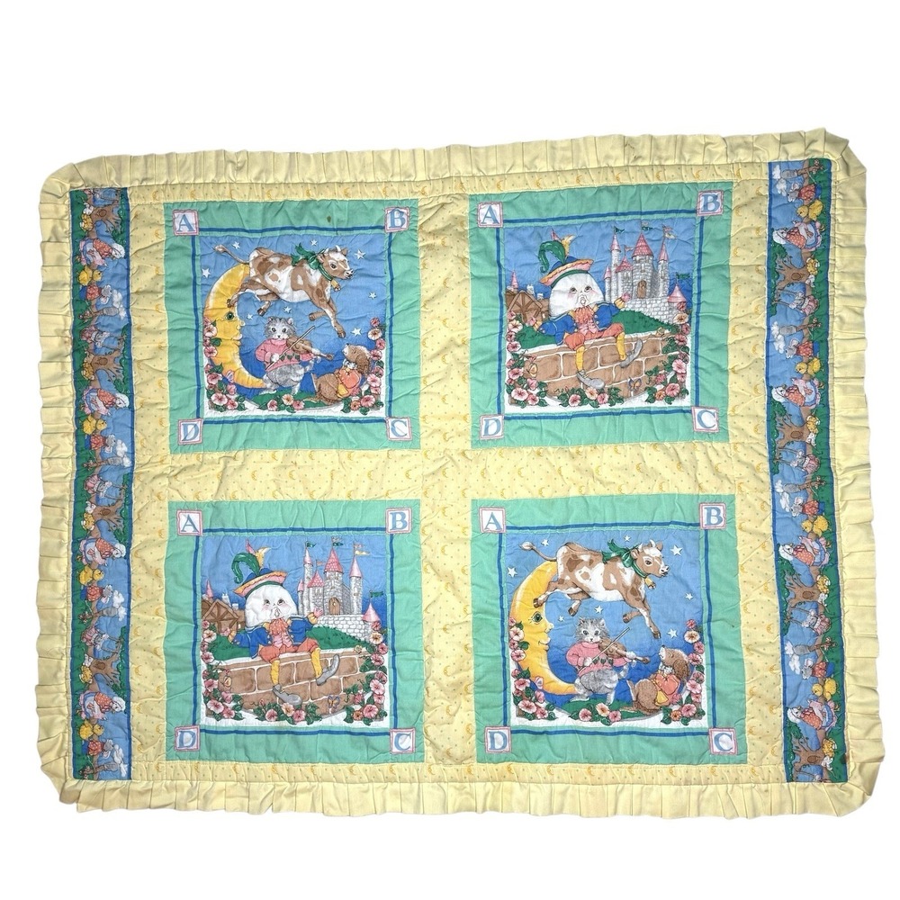 Vintage Mother Goose‎ Rymes Nursery Baby Quilt Crib Blanket Throw 43 x 34 Humpty